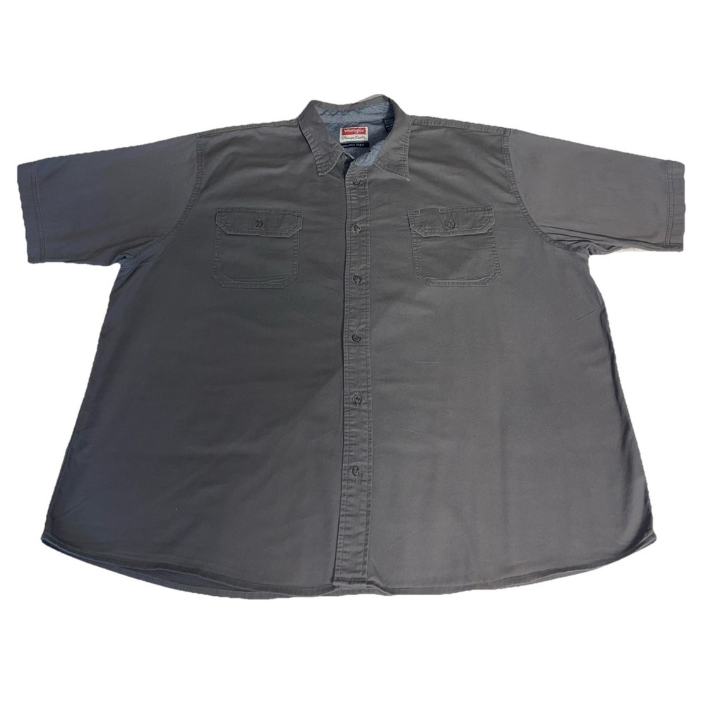 Wrangler 2XL Gray Button Collar Pocket Short Sleeve Shirt Western Casual Cotton